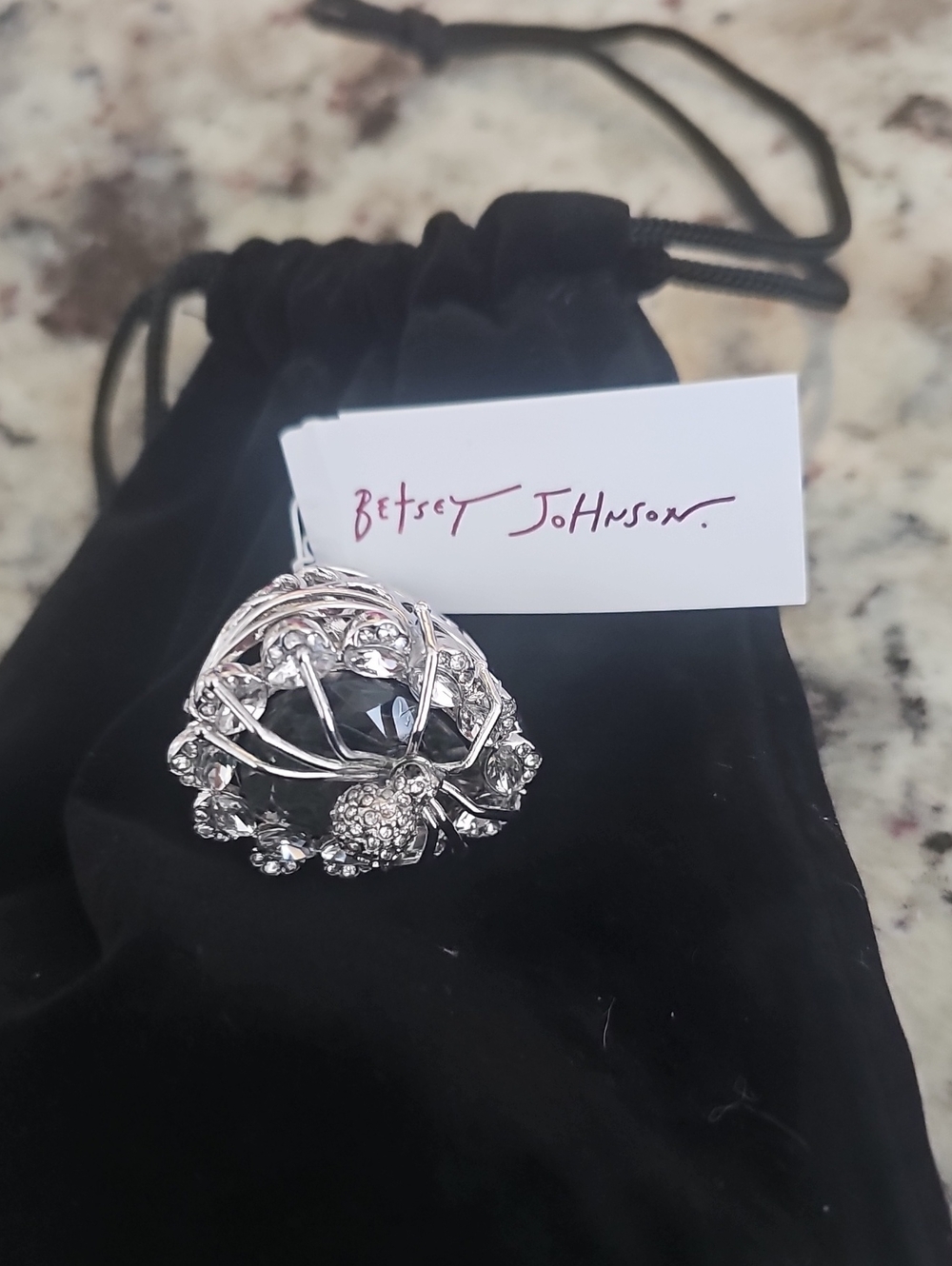 Betsey Johnson Silver-tone Black Crystal Cluster Ring